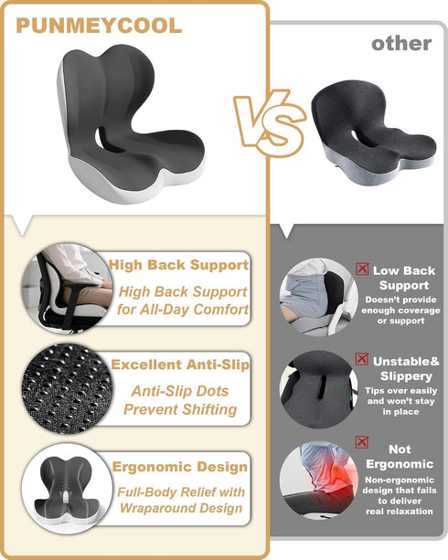 Tailbone Lumbar Support Seat Cushion, Memory Foam Ergonomic Cushion for Sciatica, Hip & Pain Relief Office Chair, Car