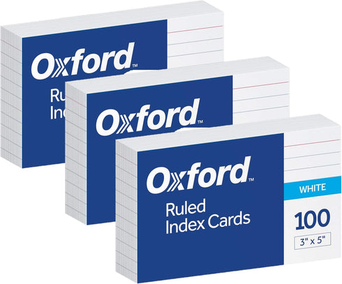 Oxford Ruled Index Cards, 3 x 5, White, 100 Per Pack (40136), 3 Packs