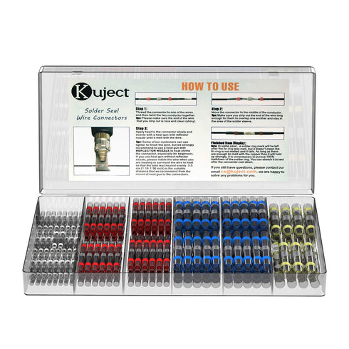Kuject 200PCS Solder Seal Heat Shrink Butt Connectors, Waterproof Wire Connectors Kit, Solderless Insulated Wire Splice