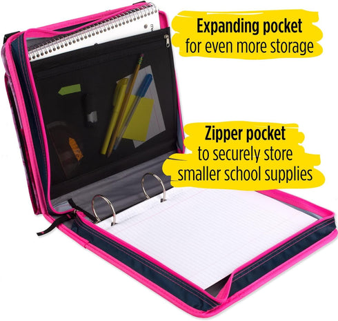 Five Star 2 Inch Sewn Zipper Binder, 3 Ring Binder with 4 Inch Capacity, Assorted Colors, 1 Count
