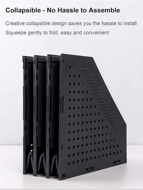 Leven Collapsible Magazine File Holder, Desk Organizer with 3 Vertical Compartments, Dark Grey