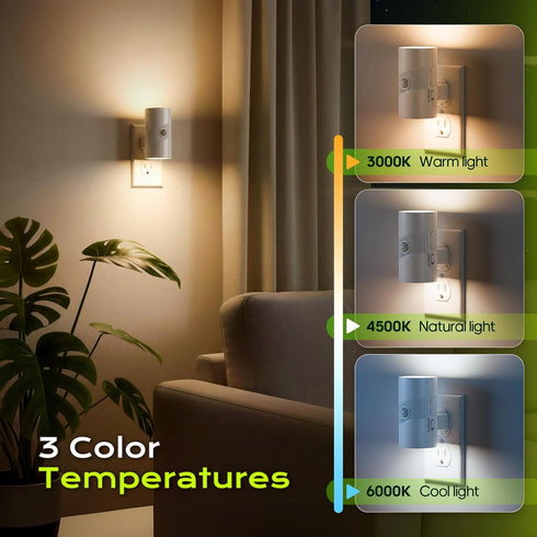 Dimmable 2 Pack 3 4-Level Plug in Night Light Motion Sensor, LED Nightlight with Color Modes, Brightness, Dusk to Dawn