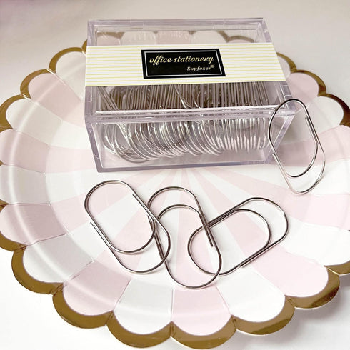 Silver Jumbo Paper Clips, 50pcs, 50mm/2" Large Wide Non Skid Smooth Finish Steel Wire Office Supply Accessories