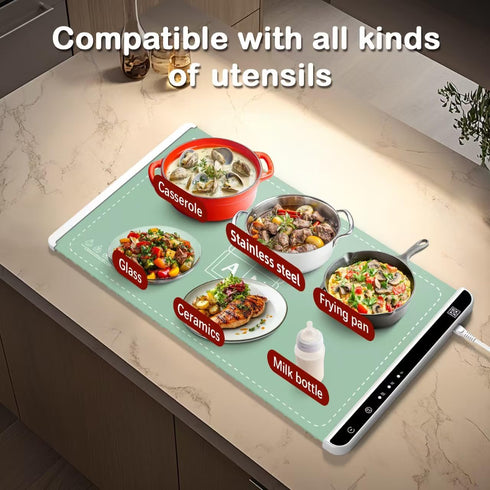 3 26" Okan Silicone Electric Food Warming Tray, Fast Full Surface Heating with Timer, Portable Rollable Versatile