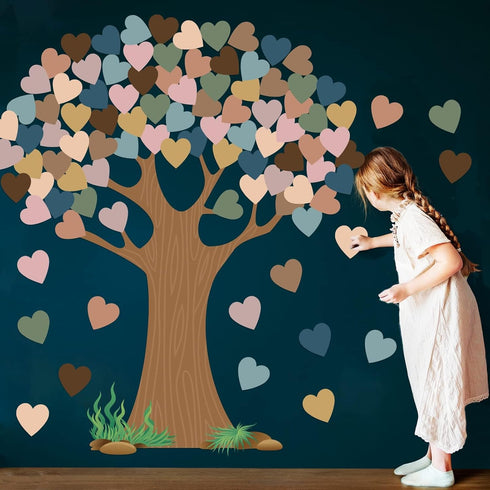 Boho Classroom Tree Bulletin Board Set with Heart Shape Cutouts, Welcome Wall Decor for School