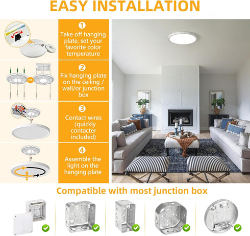 RLEDPZTX Light,9 Inch 18w 1860lm,3000k/4000k/6000k 3CCT (4Pack-White) Led Flush Mount Ceiling Selectable, Round Modern
