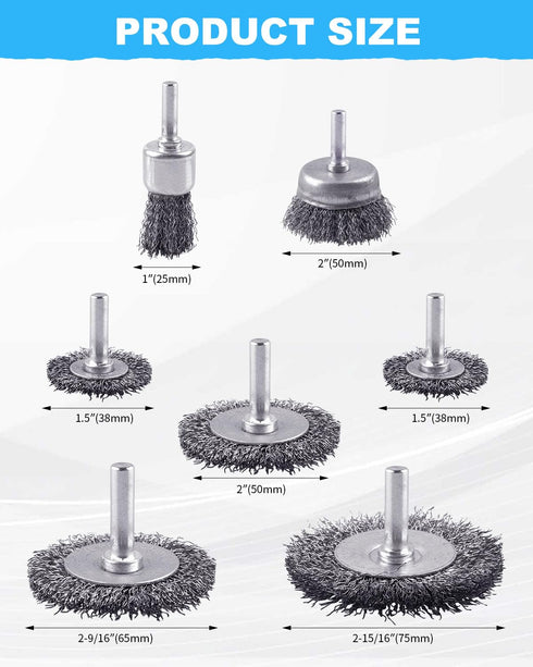 21-Pack Set 1/4-Inch Rocaris Carbon Steel Wire Wheel, Cup, Pen Brush with Round Shank for Rust Removal, Corrosion