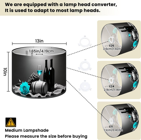 RAINFALLARING 1 Pack 13"x13"x10" Drum Lampshades Wine Teal Rose Gray Cask Black White Modern Art Wine Bottles Lampshade