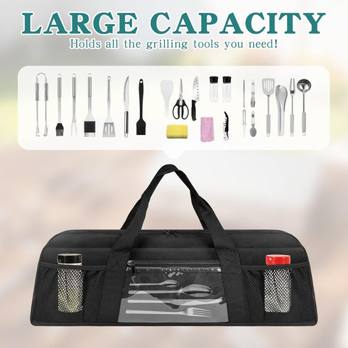 20" Grill Utensil Storage Bag, Large BBQ Tool Organizer Holder Caddy Case with Pockets, Fits up to Tools, for Outdoor