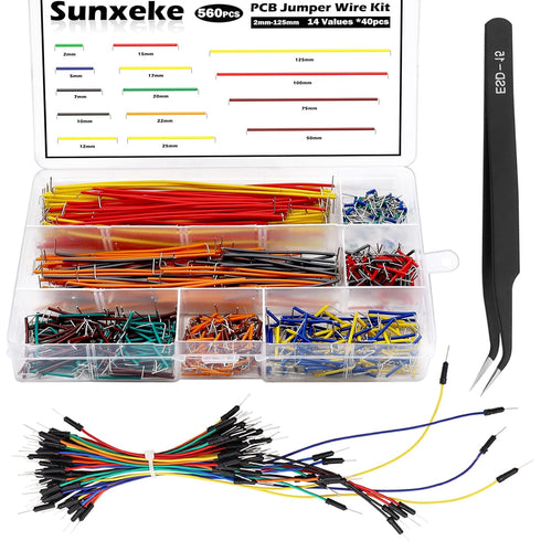 560Pcs Jumper Wire Kit Solderless Flexible Breadboard with 65Pcs Jumper Wires, Tweezers & Plastic Box