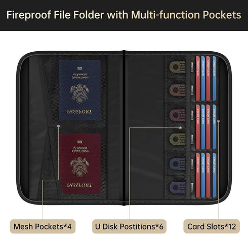 ENGPOW Expanding File Folder with Multi-Function Pockets, Fireproof Document Organizer, Letter A4 Size