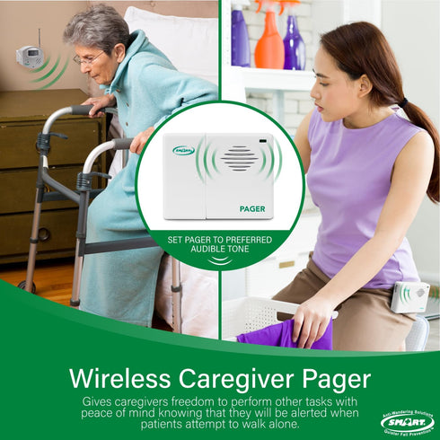 Smart Caregiver Wireless Motion Sensor Alarm System with Pager for Fall Prevention, 300' Range
