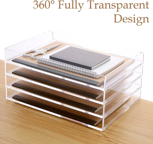 SANRUI Desk Organizer Tray, 2 Tier Acrylic Paper Organizer, Clear Letter Tray, Stackable Paper Sorter for Office Home