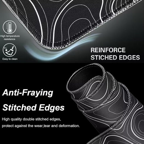 XXL Extended Topographic Gaming Mouse Pad 31.5x15.7inch, Large Black Computer Mouse Mat with Non-Slip Rubber Base