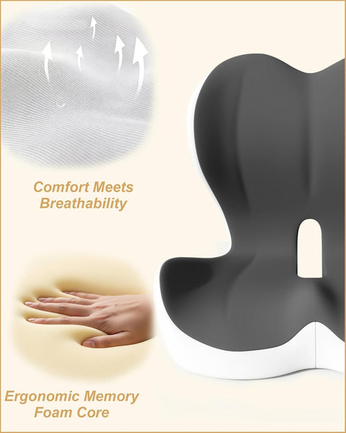 Tailbone Lumbar Support Seat Cushion, Memory Foam Ergonomic Cushion for Sciatica, Hip & Pain Relief Office Chair, Car
