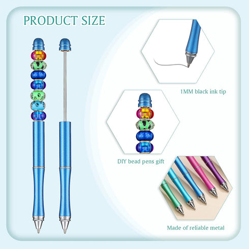 Chivao Metal Beadable Pens, Assorted Colors, Bulk Bead Pens, Black Bling Ink, 10 Pieces with Refills