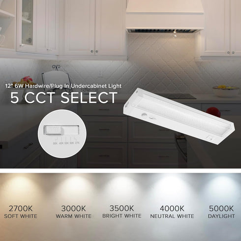 12 Dimmable, 500 5 2700K/3000K/3500K/4000K/5000K, Maxxima in. LED Under Cabinet Lighting, Linkable, Hardwired or Plug