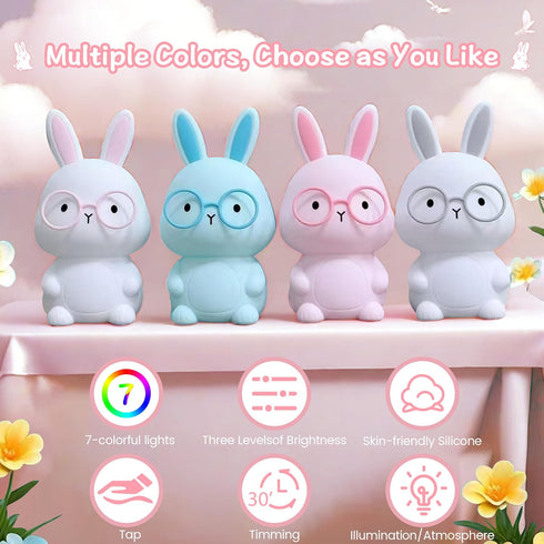 Changing,3 Dimmable/Timmer FAMIDUO Bunny Night Light, Rabbit Lamp for Kids, Rechargeable LED Nightlight for Easter