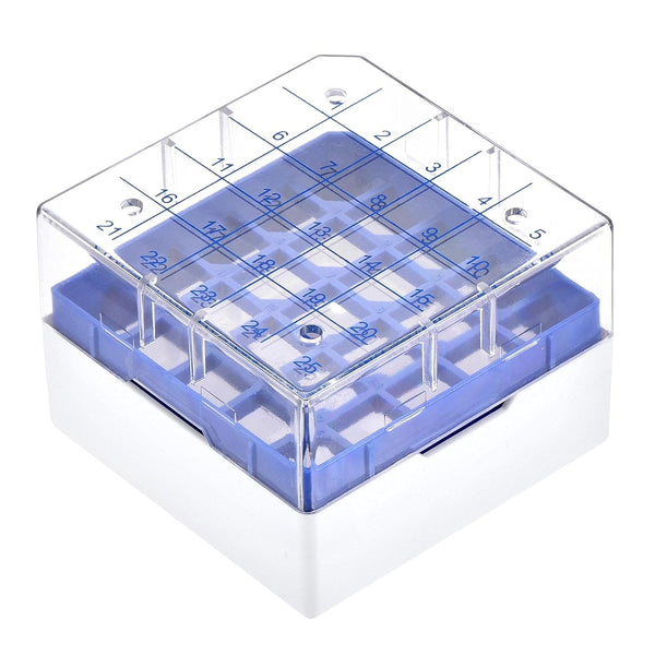 uxcell Centrifuge Tube Freezer Storage Box, 25 Places Waterproof Polypropylene Holder Rack for 1.8/2ml Tubes
