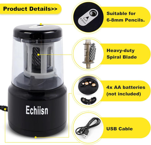 Electric Pencil Sharpener, Powerful Stall-Free Motor, Office Personal Super Sharp, 10yr Warranty (Black)