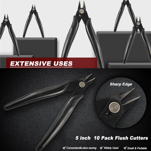 YaeCCC 10 Pack Wire Cutters - Black Diagonal Cutting Pliers for Electronic, Model, Jewelry Making
