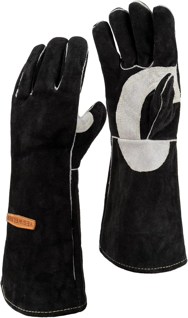 YESWELDER Leather Forge MIG Welding Gloves, Heat Resistant Black Gloves for Grill/BBQ/Oven