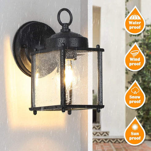 2 Pack MATAMEYE Outdoor Wall Lantern, Exterior Waterproof Wall Sconce Light Fixtures, Black Front Door Wall Lighting
