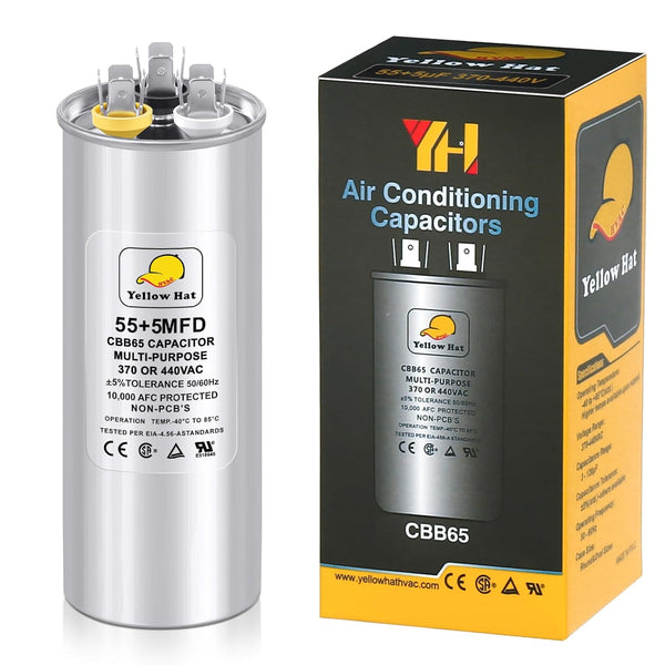 Capacitor for Air Conditioner 55+5 uf MFD 370 or 440 Volt VAC, Multi-Purpose Round Capacitor for AC Motor Run or Fan
