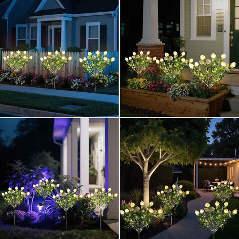 7 2 Pack Solar Garden Lights, Heads Gardenia Colorful Flower Light Waterproof Solar Outdoor Lights for Yard Pathway