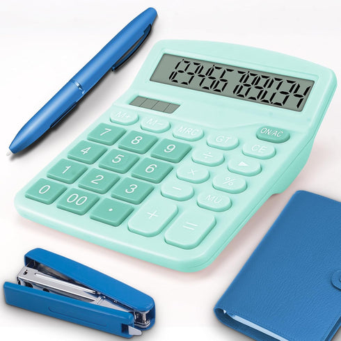 Calculator, Desktop Large Display, Battery and Solar Powered, Simple Small Calculator for Office, Home, School, Blue
