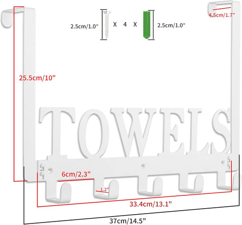 Kuhome Towel Hooks, Over The Door Hooks Hangers, Wall Mount Towel Rack for Bathroom, Metal Organizer