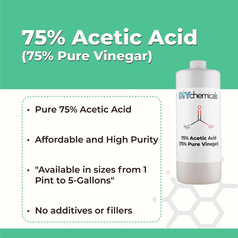 75% Quart(33.8 oz) Industrial-Grade Concentration Acetic Acid by DIY Chemicals Multipurpose Concentrated Vinegar