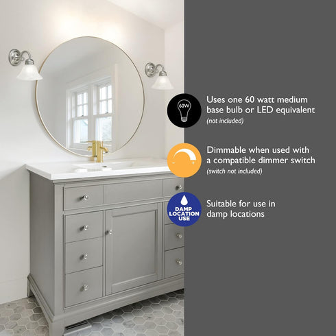 511618 Millbridge 1-Light Dimmable Design House Wall Light Traditional Indoor Light with Alabaster Glass for Bathroom