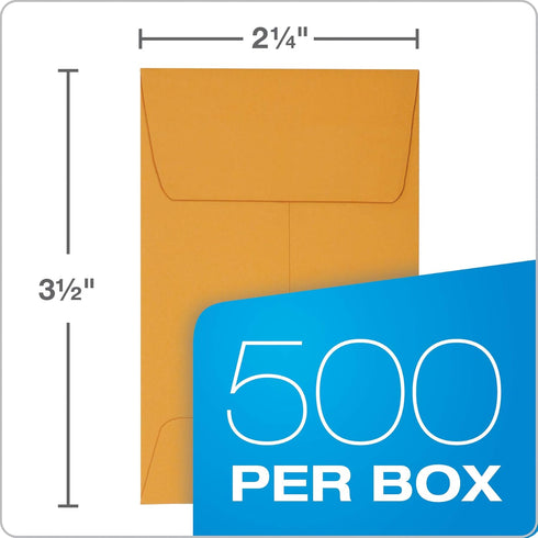 Quality Park Coin and Small Parts Envelope, Gummed Seal, 24 lb Brown Kraft, 2-1/4 x 3-1/2 Inches, 500 Box