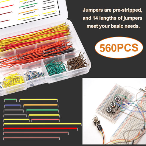 560Pcs Breadboard and Jumper Wire kit PCB Circuit Board Assortment 14 Different Lengths with Tweezers,breadboard and Plastic Box