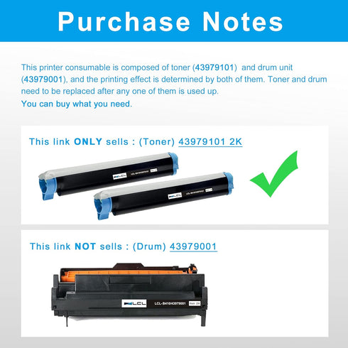 LCL Remanufactured Toner Cartridge Replacement for OKI B410 B420 B430 B440 (2-Pack Black)