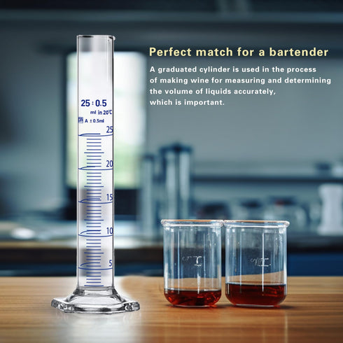 Thick Glass Graduated Cylinder Measuring Liquid Lab Hexagon Base Cylinders with Cylinder Brush (glass, 25ML)