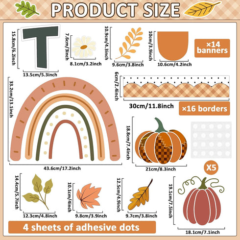 Fall Pumpkin Bulletin Board Decorations, Thanksgiving Classroom Decor with Autumn Leaves Pumpkin Cutouts
