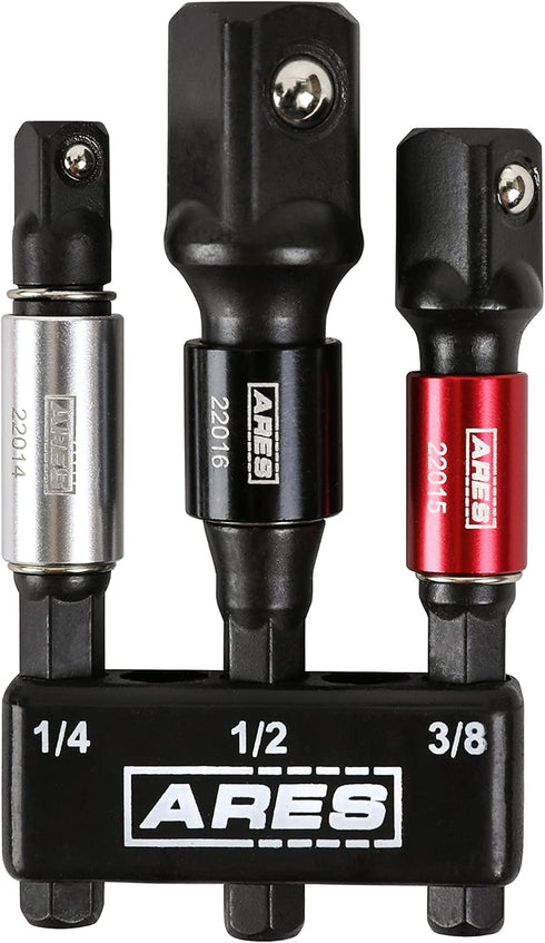 ARES 22011-3-Piece 3-Inch Impact Grade Socket Adapter Set with Color Sleeve for Power Drill Nut Driver