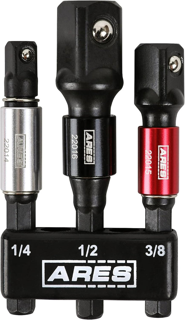 ARES 22011-3-Piece 3-Inch Impact Grade Socket Adapter Set with Color Sleeve for Power Drill Nut Driver