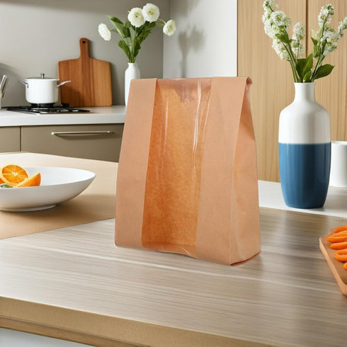 50pcs Packaging 35219cm Uonlytech Kraft Paper Bread Bags with Window Food Grade Loaf Bread Storage Opp Window Bakery