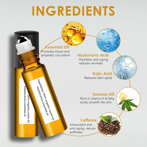 Time Eraser Oil, Roller Ball Castor Oil for Eyes, Frankincense Rollerball, Bags Under Eyes (2 boxes)
