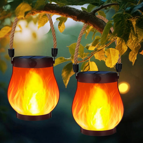 HuiZhen Solar Lanterns Outdoor Waterproof, 2 Pack Hanging Solar Lights for Outside, Flickering