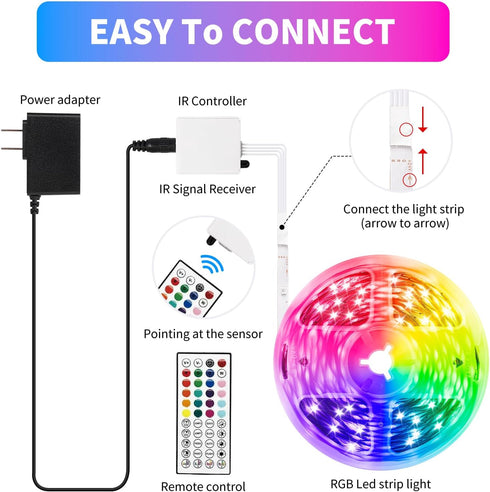 LCTKJTP Decoration(100FT-2 50ft) LED Strip Lights,RGB Music Sync Color Changing Led Lights with Smart App Control