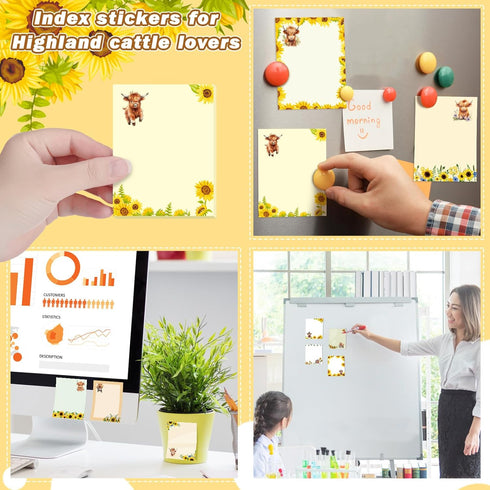 Janlaugh 24 Pads Highland Cow Sticky Notes, 1440 Sheets Self Stick Cute Cow Memo Pads, Office Supplies, Cow Party