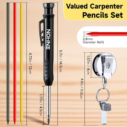 57 Set, Set Enhon Pcs Carpenter Pencils Construction Pencils with Sharpener and Refills, Deep Hole Mechanical Carpenter