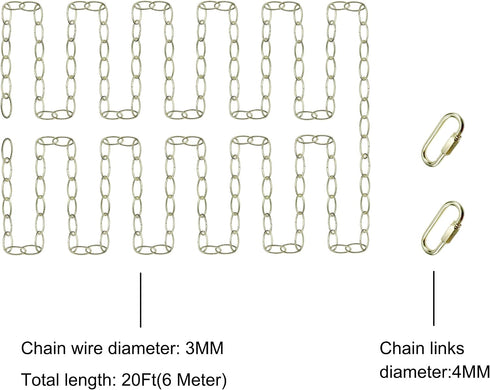 Amadget 20 Ft Lighting Chain with Connection Locks for Hanging Lamp, Chandelier, Pendant, Lantern, Swag Lamp