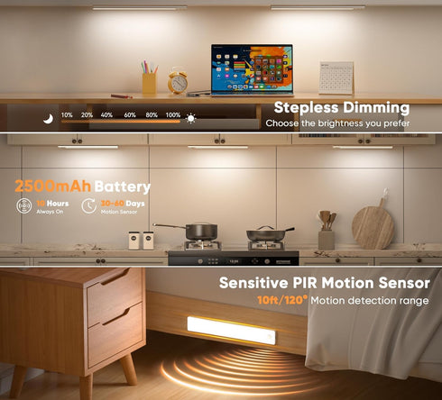 13inch 3 Closet Dimmable Counter (2 Pack) Under Cabinet Lighting, Color Temperatures Motion Sensor Light Indoor, USB