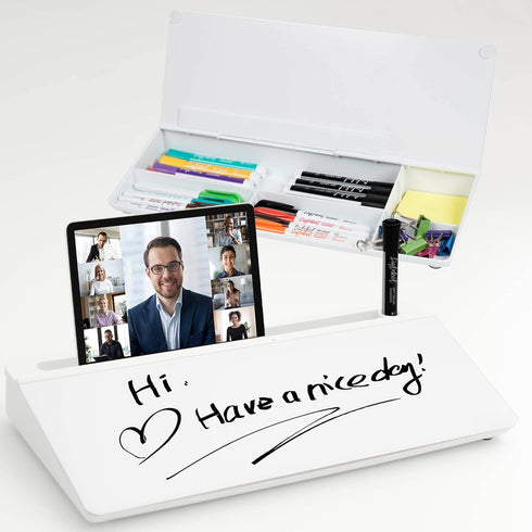 Desktop Glass Whiteboard Set with 3 Colors Markers, Desk Dry Erase Glass Whiteboard for Home Office Supplies