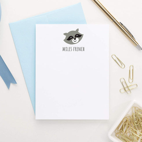 Set 10 Raccoon Note cards for kids, Forest Animals Baby shower thank you cards, Personalized stationery for Boys